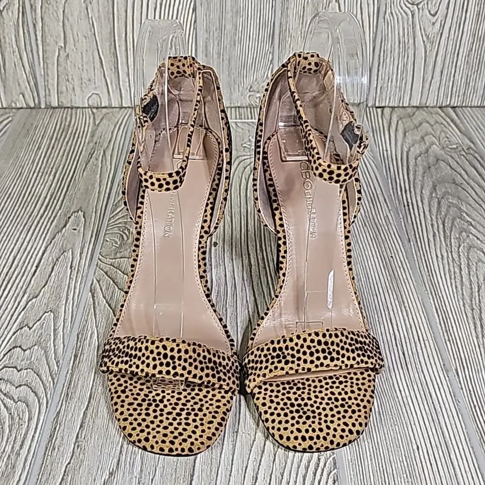 BCBGeneration Lexana Animal Print Leather Heeled Sandals Womens Size 5